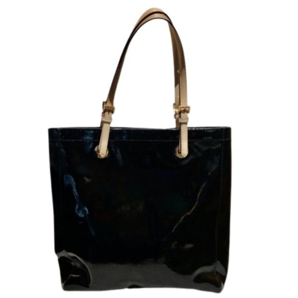 Michael Kors Black Leather Purse with Cream Leather Straps and Gold Buckles - Picture 3 of 14